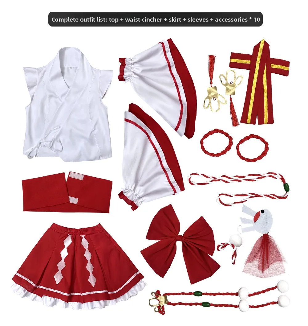 コスプレ衣装 mikoto L Classic Japanese Miko Outfit Multiple Accessories Blue Wig Top