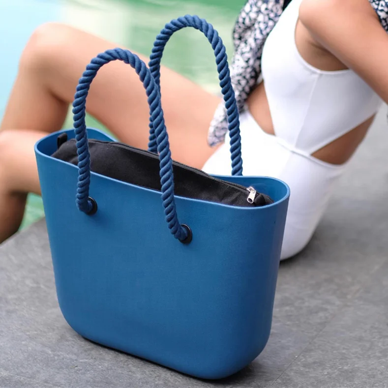 Kenevir halat kolu ile su geçirmez EVA Tote çanta silikon kauçuk