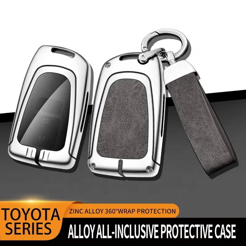 Car Logo Zinc Alloy Leather Luxury Double Protection Smart Car Key Case Cover for Toyota Corolla Highlander Camry