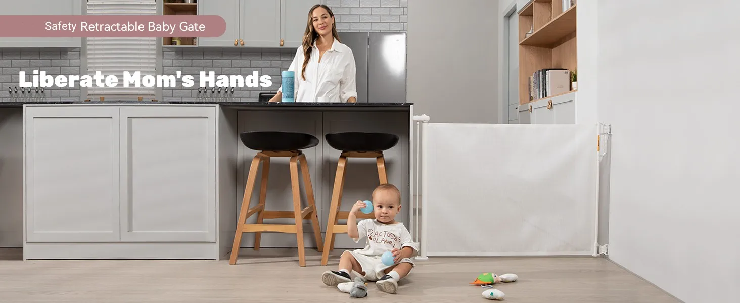 Easy Installation Extends Up Wider Child Safety Retractable Baby Gate