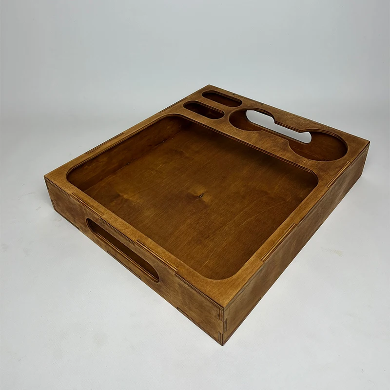 Wooden Coffee Organizer Cookie Caddy Serving Tray With Cup Holder Drink