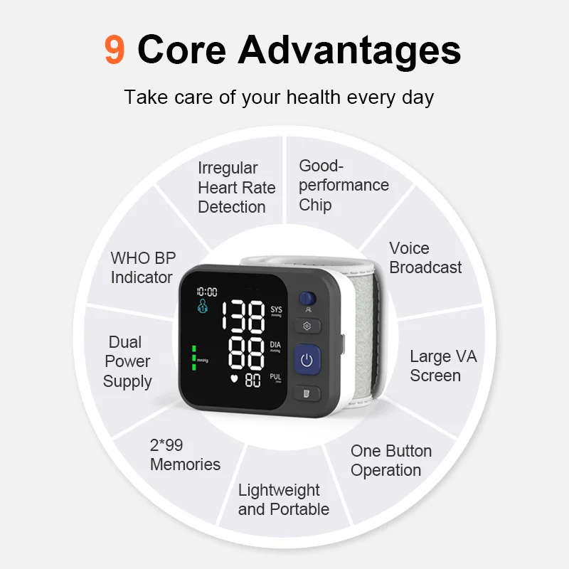 Portable Automatic LCD Display Digital BP Machine Electric Tensiometro Wrist BP Monitor Blood Pressure Monitor