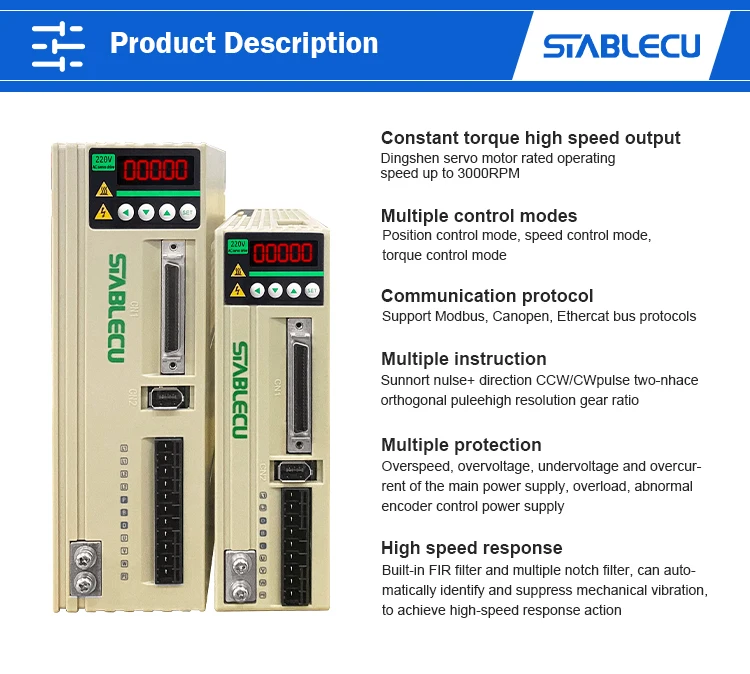 Industry use 400w 750W 220v three phase AC Servo driver servo motor RS485 servo motor and drive 60mm flange 3000rpm 1.27N.m factory