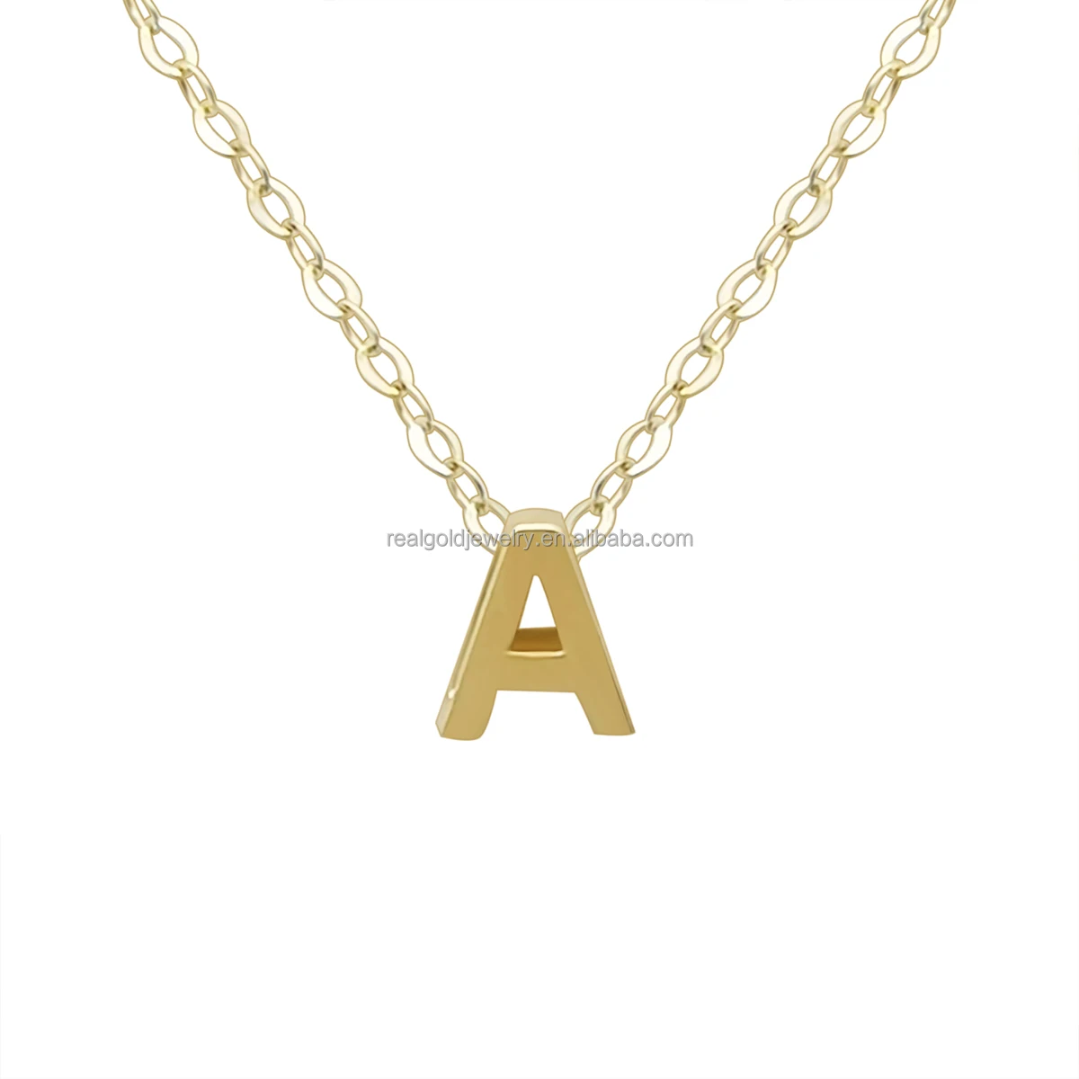 Simple Pure Gold Alphabet Letter Necklace Customized Real 9k 14k 18k