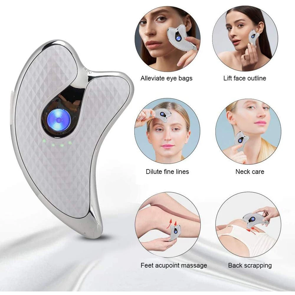 22 Skin Scraping Massage Electronic Vibration Thermostatic Heat Face Lift Tighten Eye Gua Sha Facial Tool