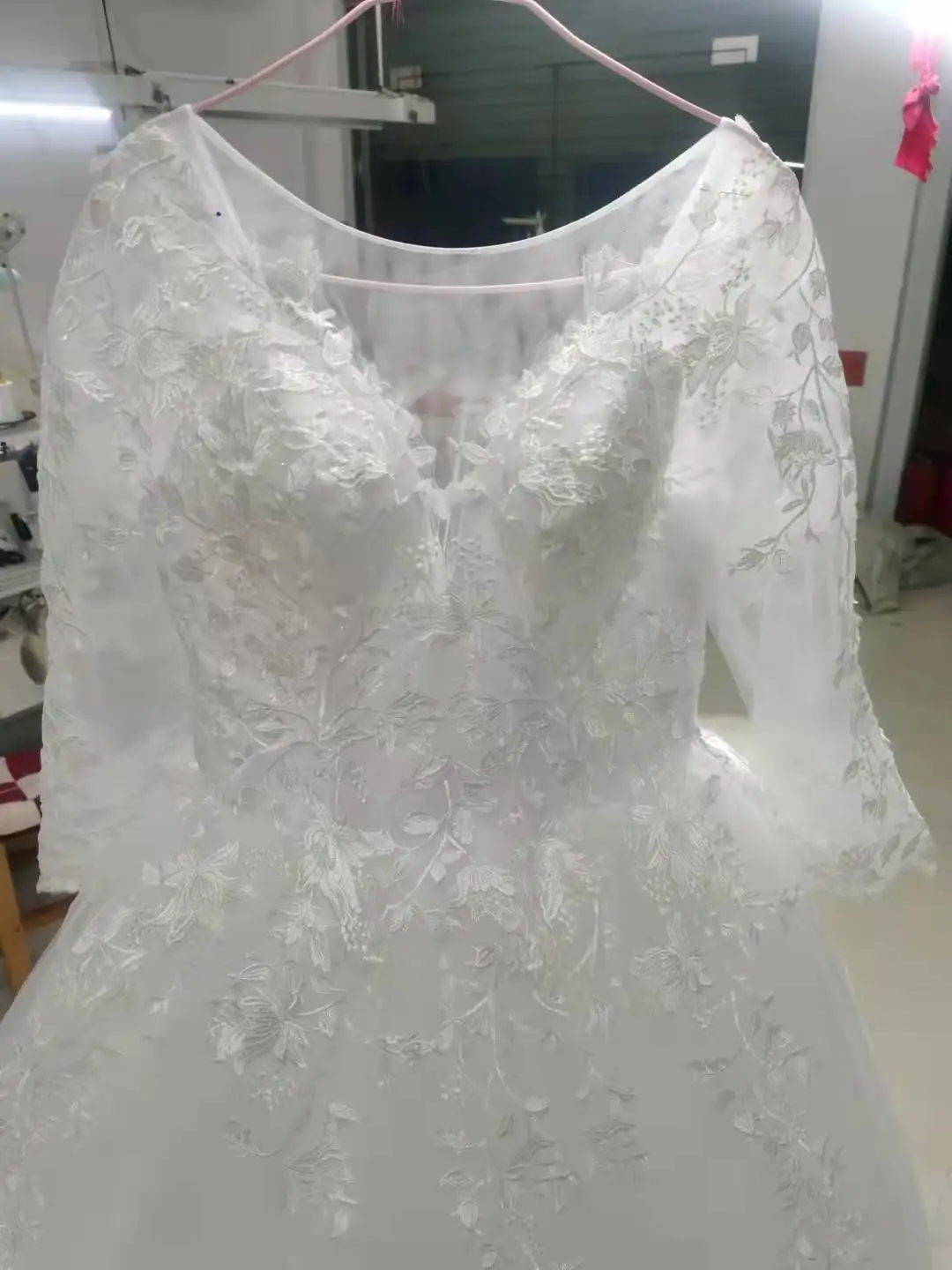 Real Picture Long Sleeve White Ball Gown Wedding Dress 2022 Lace Appliques Lace up Wedding Dresses 1M Tail Plus Size Bridal Gown