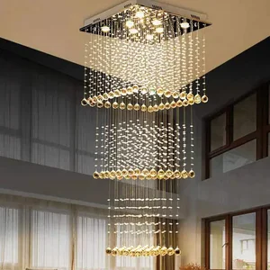 Villa Staircase High Hanging Light Hotel Large Long Modern Minimalist Ceiling K9 Crystal Chandelier