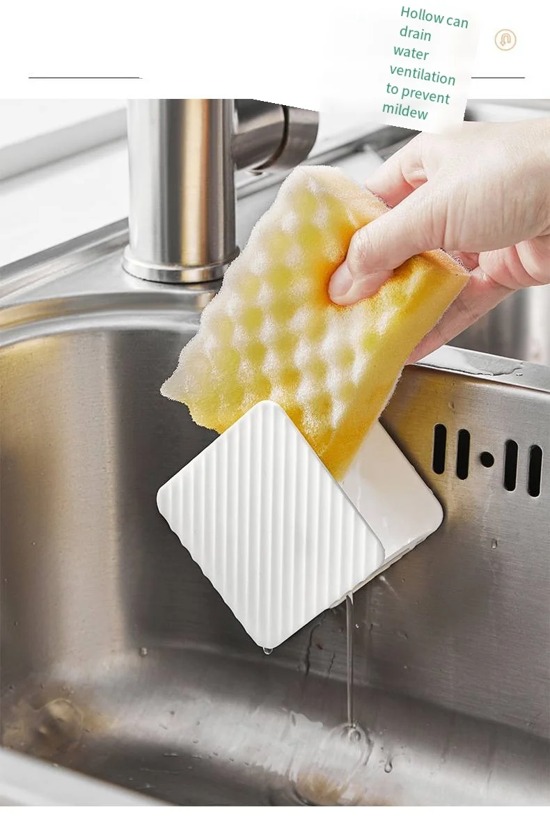 Cleaning cloth storage drain rack kitchen supplies perforation-free wall hanging sink steel ball dish sponge objects details