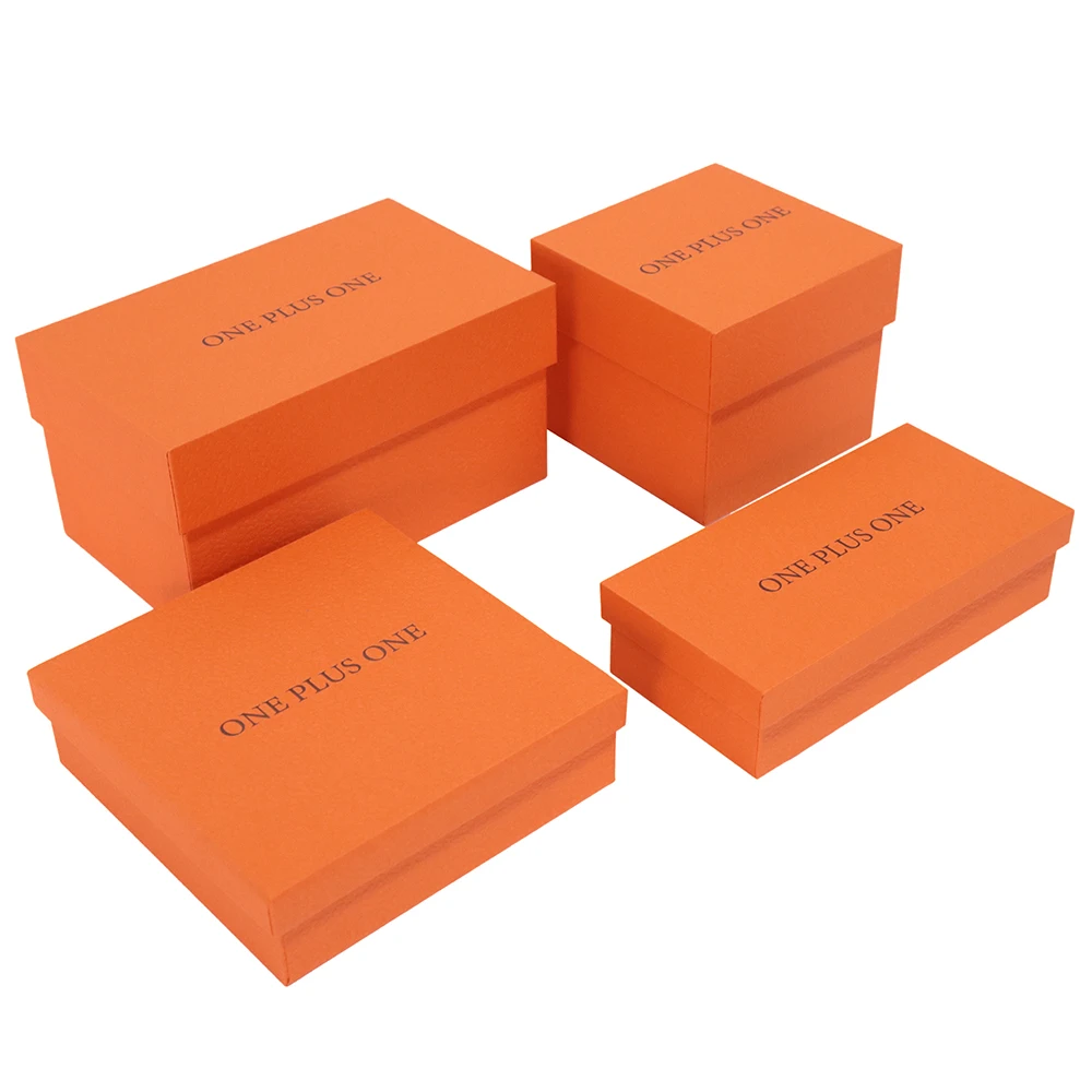 Custom Logo Luxury Orange Rigid Cardboard Packaging Lid and Base Rigid Paper Gift Box