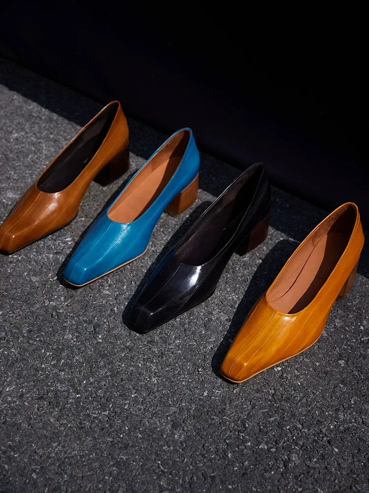 2025 Spring New Imported Eel Skin High-end Leather Shoes Temperament Single Shoes High Heels Women