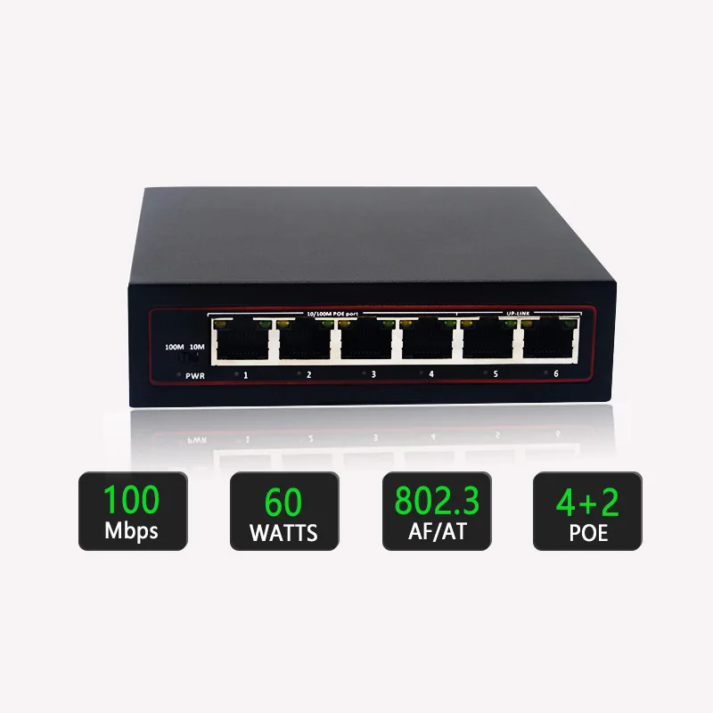 10/100Mbps 4 Port RJ45 PoE+ 2 Uplink Un-managed Poe Switch 803.af/at Compliant for IP Cameras VOIP Phones manufacture