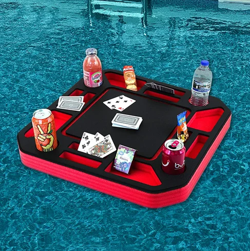 Polar Whale Floating Square Drink Holder and Refreshment Table, Red/Black, 17.5