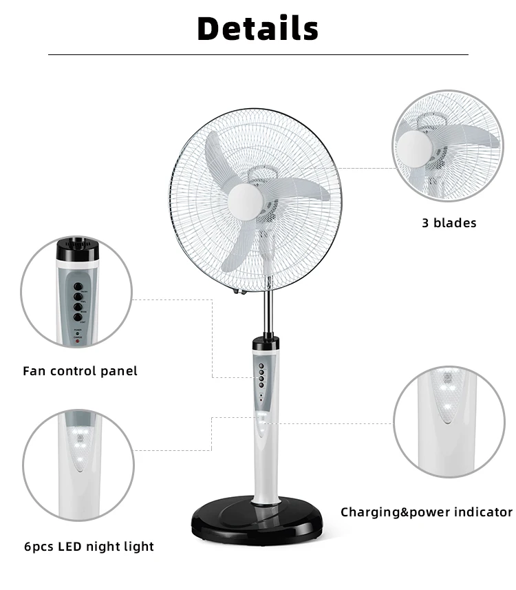 Durable Using Standing Fan Emergency Rechargeable Battery Fan