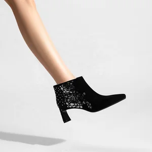 Women's Stiletto Ankle Boots Crystal Studded Embellishments Pointed Toe Booties for Ladies Formal Party Shoes for Summer Autumn