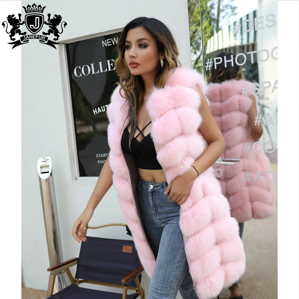 High Level Customized Natural Fur Vest Women Long Fur Gilet Coat Jacket Pink Fur Vest