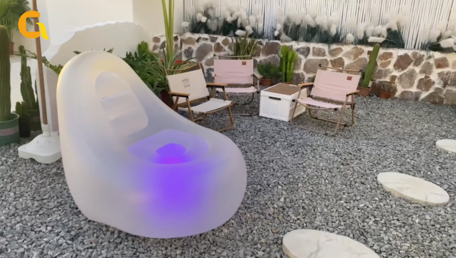 Outdoor Camping Air Bean Bag Chair Portable Frosted Pvc Lounger Led