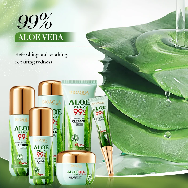 OEM BIOAQUA Beauty Product Aloe Vera Soothing Clarifying Moisturizing  Repairing Set Box Skincare Suit 6 Care Piece Gift Box