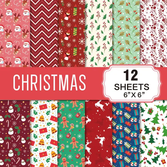 GF Cross-Border Merry Christmas Snowman Leaves Journal Collage Base Paper Scrapbook Christmas Material Paper
