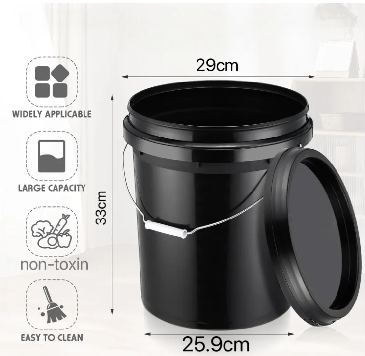 16L Round Plastic Paint Bucket with Lid and Handle Pressure-Resistant and Recyclable Empty PP Barrel and Pail
