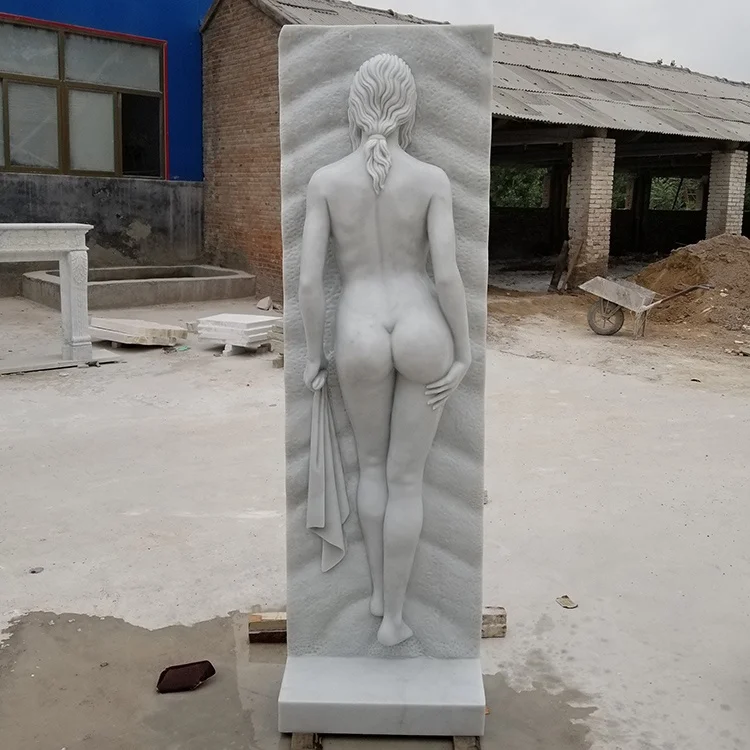 Factory Direct Price Customized Beautiful Hand Carved Spa Lady White Marble Wall Relief Sculpture