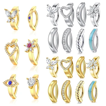 Set 10 316L Stainless Steel Reverse Navel Rings 14G Gold Barbell Body Jewelry Piercing Zircon for Women's Belly Button Piercings