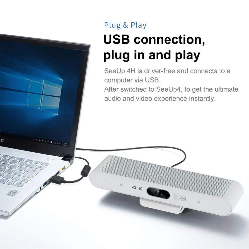 Video and Audio 4k UBS Camera with Microphone and Speakers Built in Drive Free for Meeting Room White Plug and Play Web Cam