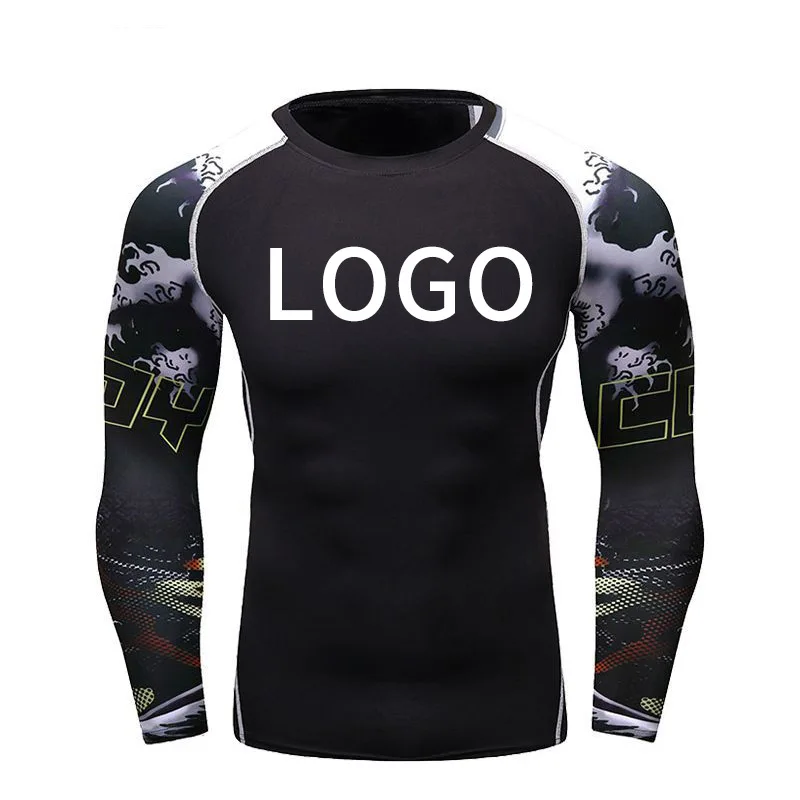 Одежда с цифровым принтом под заказ ODM/OEM Mma Bjj Rashguard мужская спортивная футболка длинным рукавом компрессионные шорты