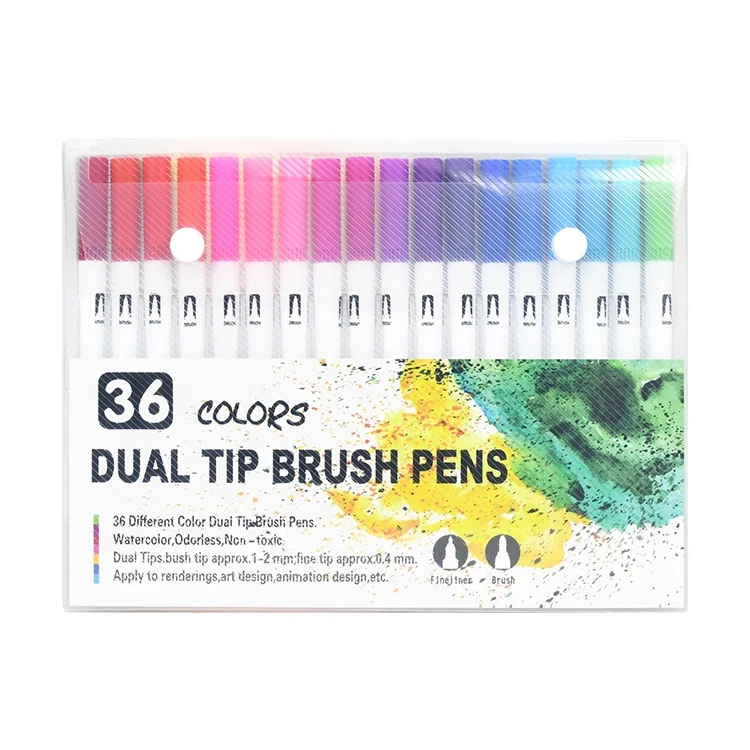 36 Colors Dual Tip Soft Brush Pens Fine Watercolor Marker Pen for Skin Glass Coloring Calligraphy Artists Beginner Painters