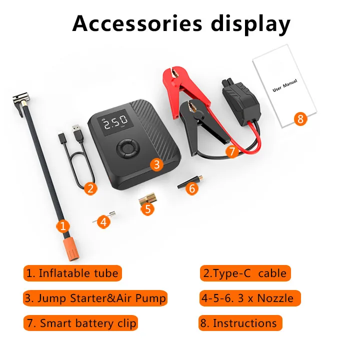 2022 New Portable Jump Starter with air Pump air Pump for Car Bike Ball  Tire Inflator