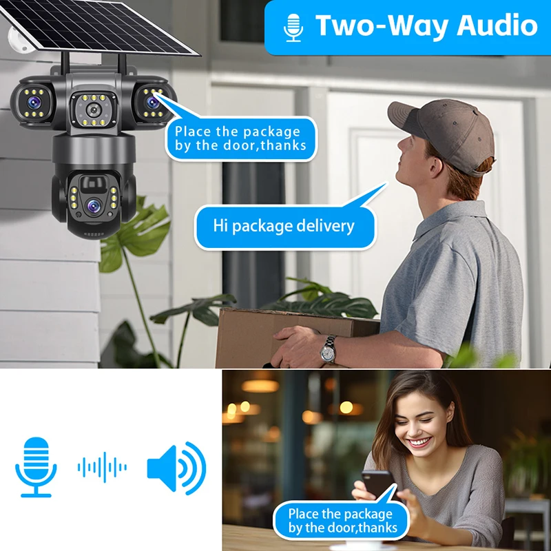 6MP V380专业太阳能户外安全摄像机移动远程视图WiFi 4G 3镜头3屏夜视1年保修