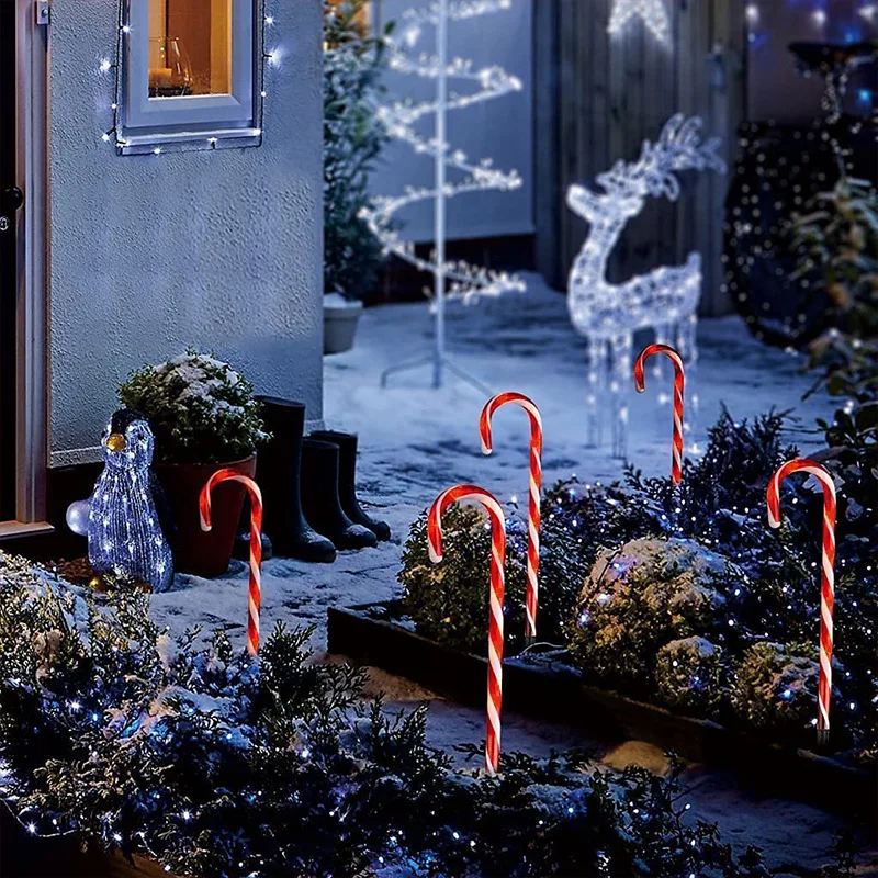 10 Christmas Candy Cane Pathway Lights Markers For Indoor And Outdoor