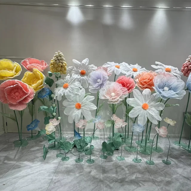 Free-standing organza silk paper giant flower artificial flower for window display event wedding decoration customized