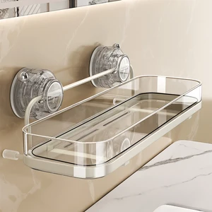 Portable Wall-Mounted Plastic Storage Rack Strong Suction Cup Bathroom Shelf  for Home Bathroom