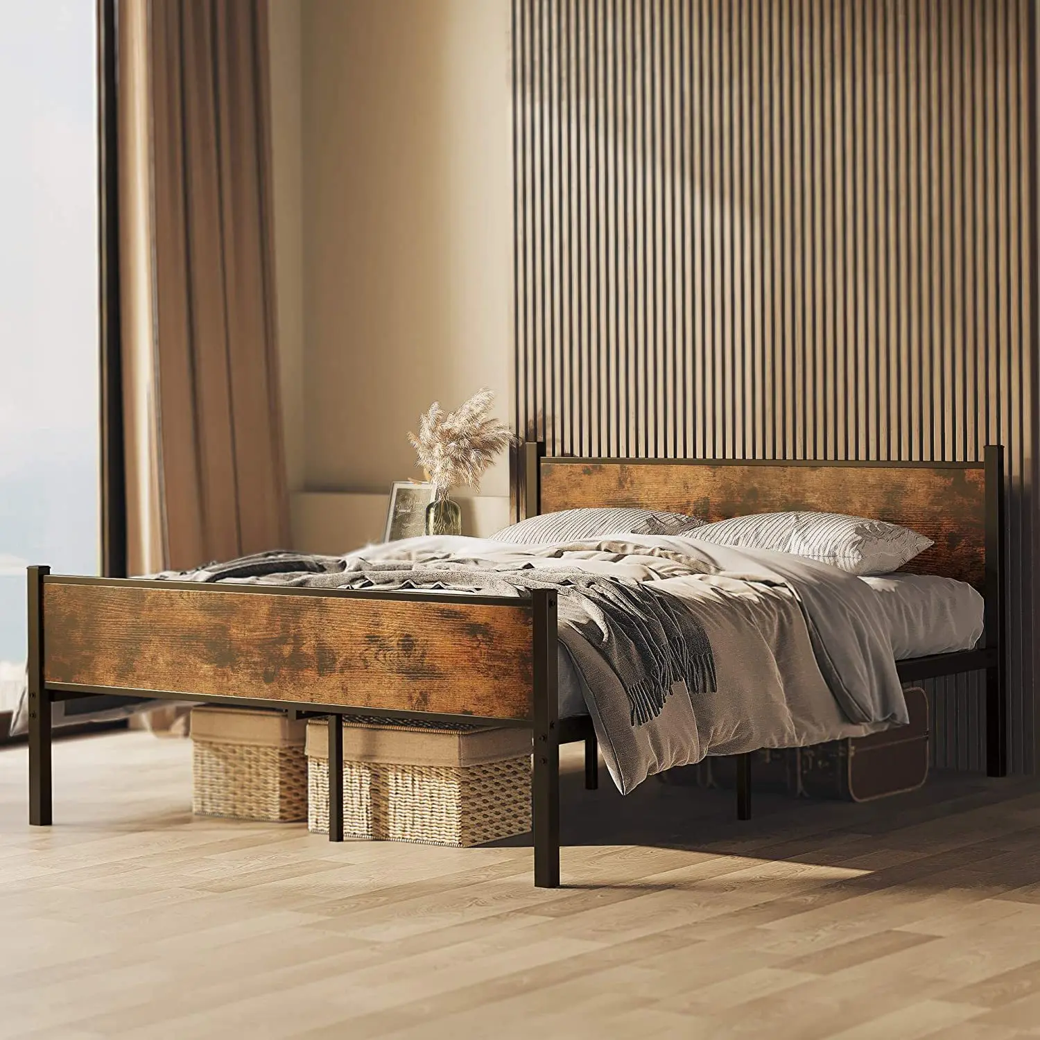 カインニス モダン アメリカン キングサイズ ベッドフレーム USB充電