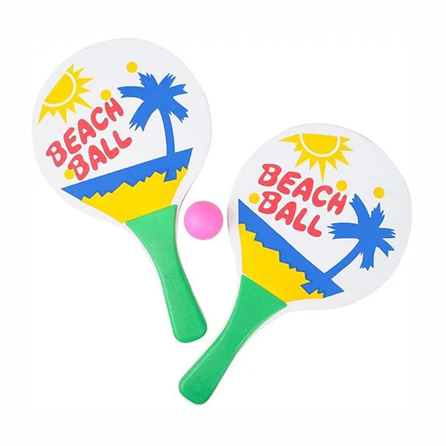 Raquettes De Plage En Bois 39 Cm Perforées + Balle – Set Beach Tennis / Padel Piscine Jardin Pour Enfants & Adultes