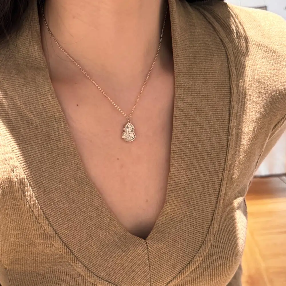 KAKODIY 22K Gold Plated Bottle Gourd Shape Pendant Necklace Jewelry Adjustable Long Necklace detail 5