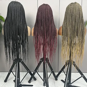 Hand Made Glueless Afro Thin Braid Hd Lace Synthetic Hair Wigs Full Lace Braided Wigs for Black Women