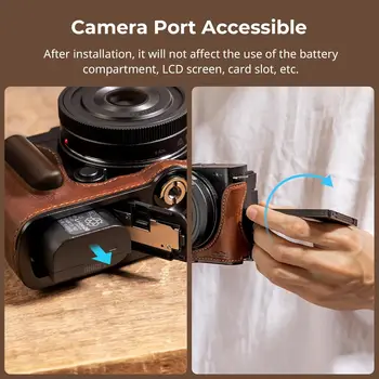 For SMALLRIG Vintage Style Camera Case for Panasonic LUMIX S9 Half Leather Aluminum Frame Wooden Grip 1/4"-20 Threaded Hole Made detail image