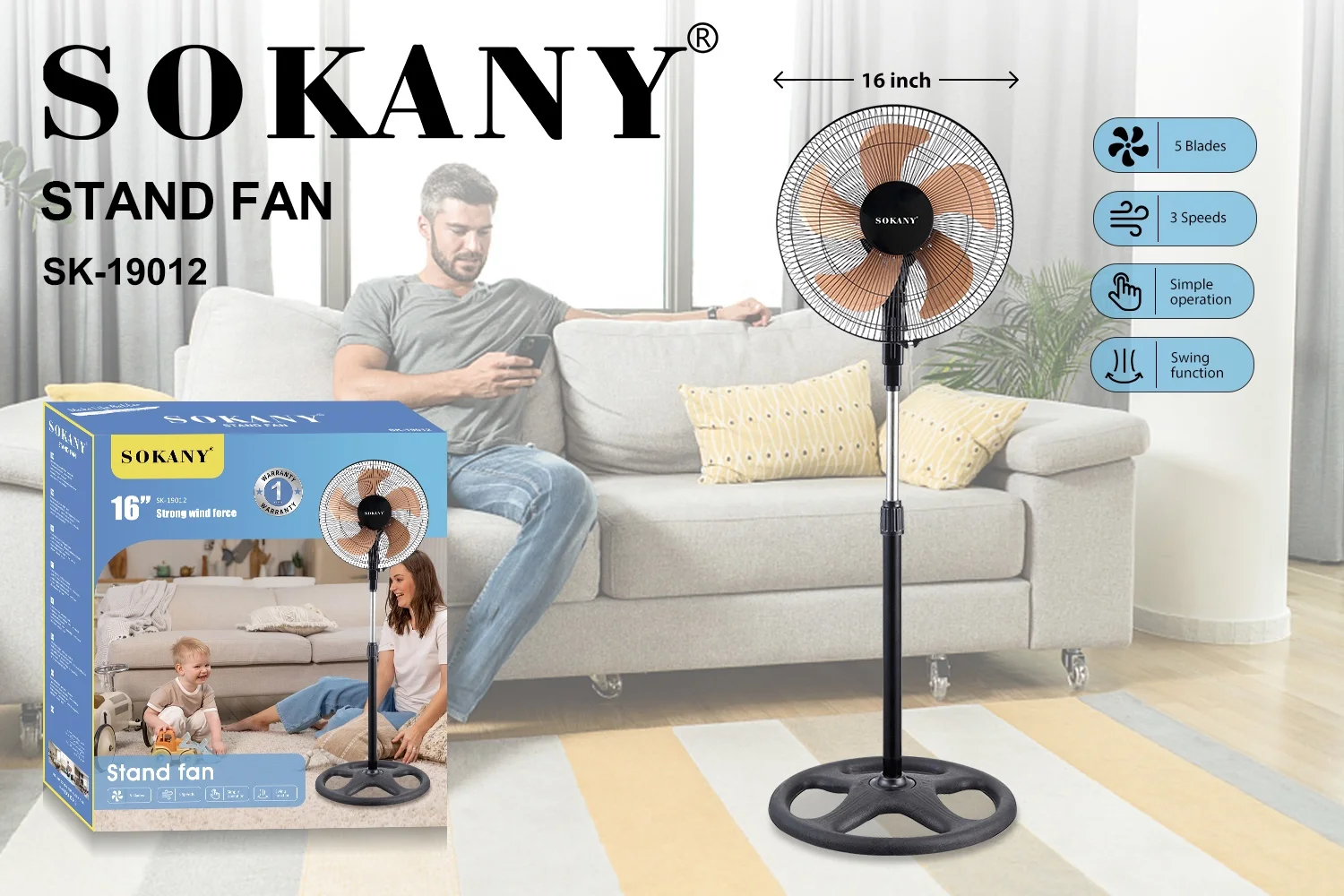 Sokany Stand  Electric Fan Cheap Price Low Industrial Floor Luxury Soundless Retro Home Low AC 220V