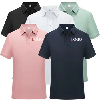 Mixed Silk Men's Quick Dry Short sleeve embroidered golf lapel POLO shirt Summer custom plus size men's LOGO and pattern