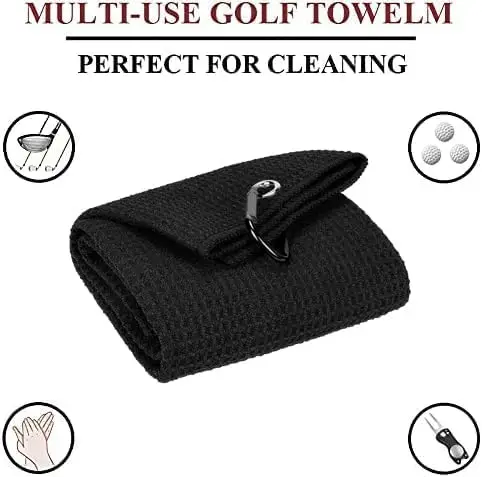 Custom Logo 3-Pack Heavy-Duty Carabiner Tri-fold Waffle Microfiber Sports Towels for Golf manufacture