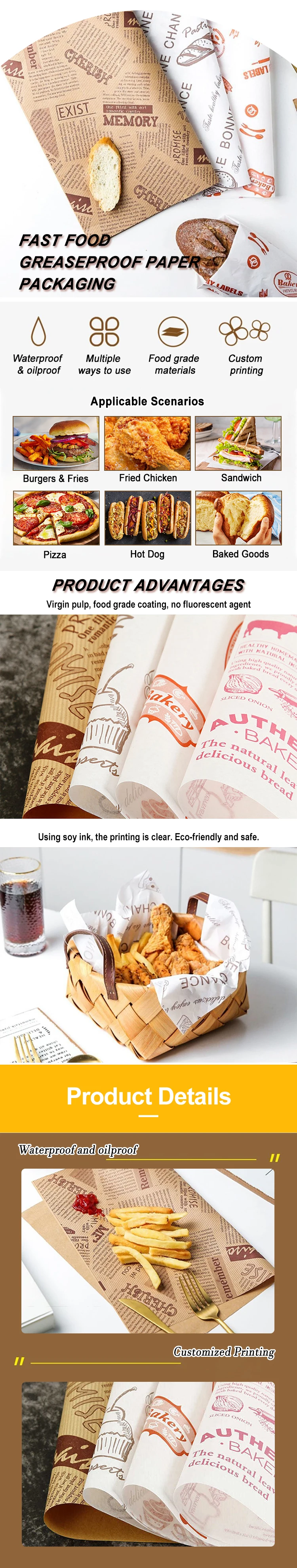 China Wholesale Take Out Burger Sandwich Wrapping Paper Fried Fast Food Pe Coated Waterproof Greaseproof Wrap Paper Customized manufacture