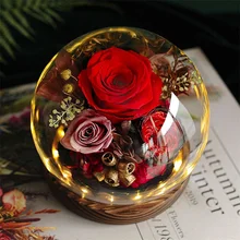 Wholesale preserved eternal roses crystal balls red roses for Valentine gift valentine day decoration