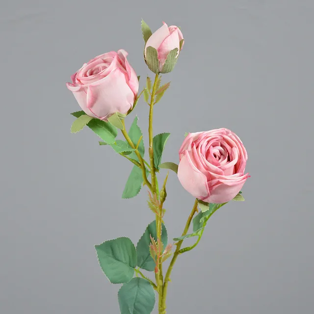 Real Touch Artificial Rose Silk Flower Artificial 3 Heads Single Stem  Rose Wedding Decoration Floral Arrangement