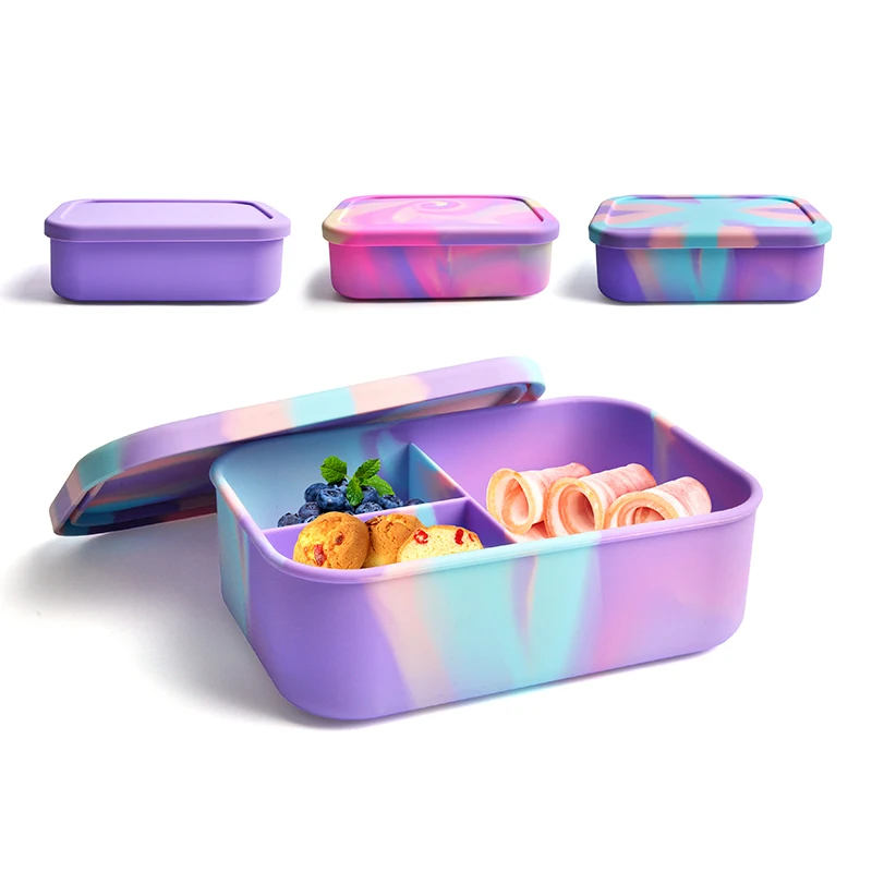 Hot Selling Food Grade Silicone Lunch Box Portable Children Kids Bento Box Microwavable 1-3L Capacity 3 Compartment Food Storage