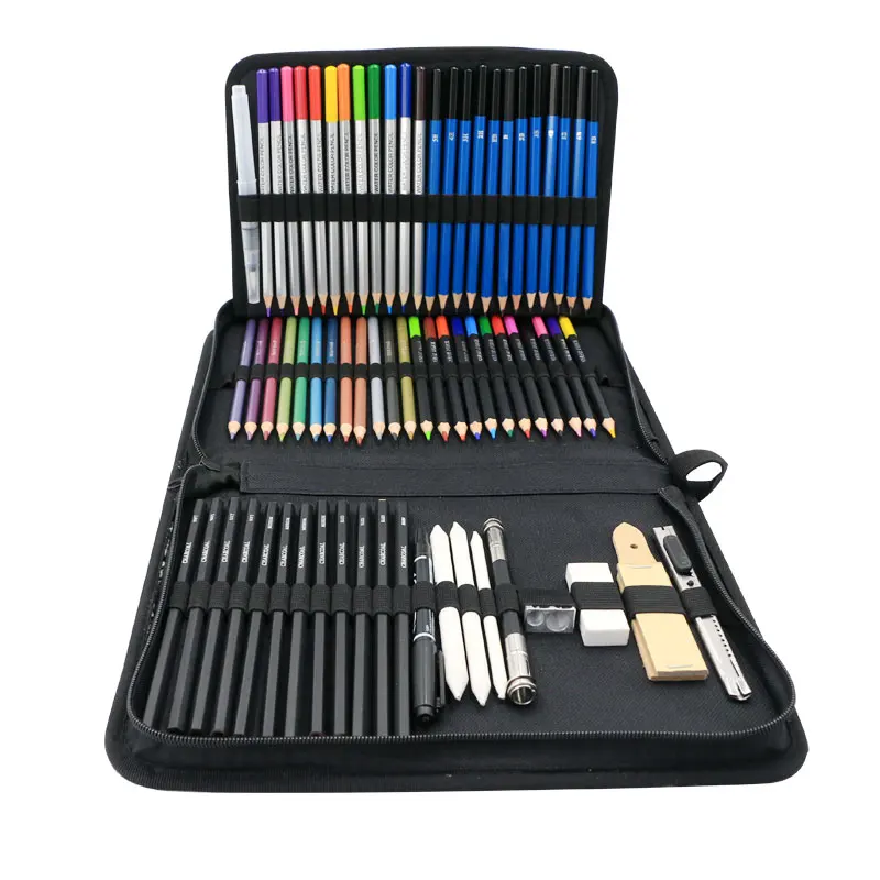 bview arte 71 unids dibujo profesional lápiz carbón borrador grafito dibujo  y lápiz de color conjunto arte