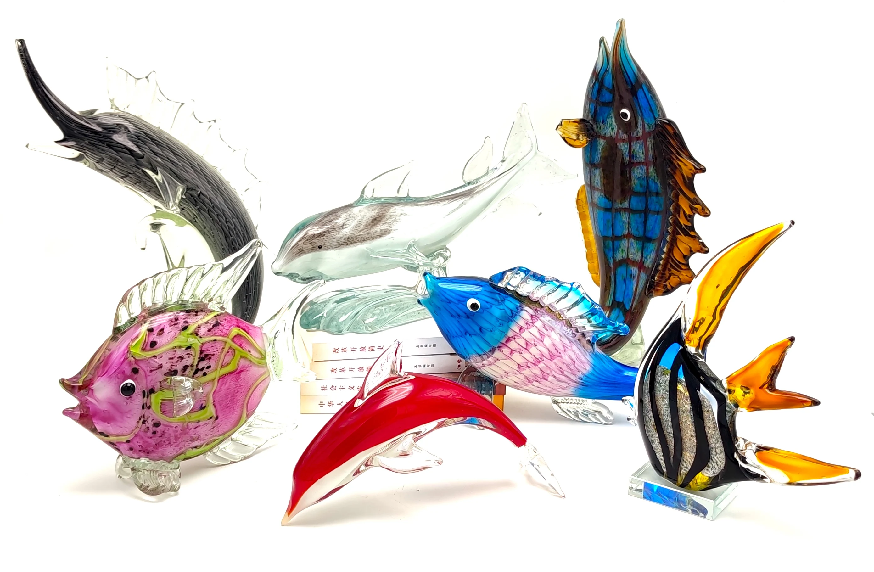 Blue Stripe Tropical Fish Glass Sculpture Home Decor Glass Fish Art