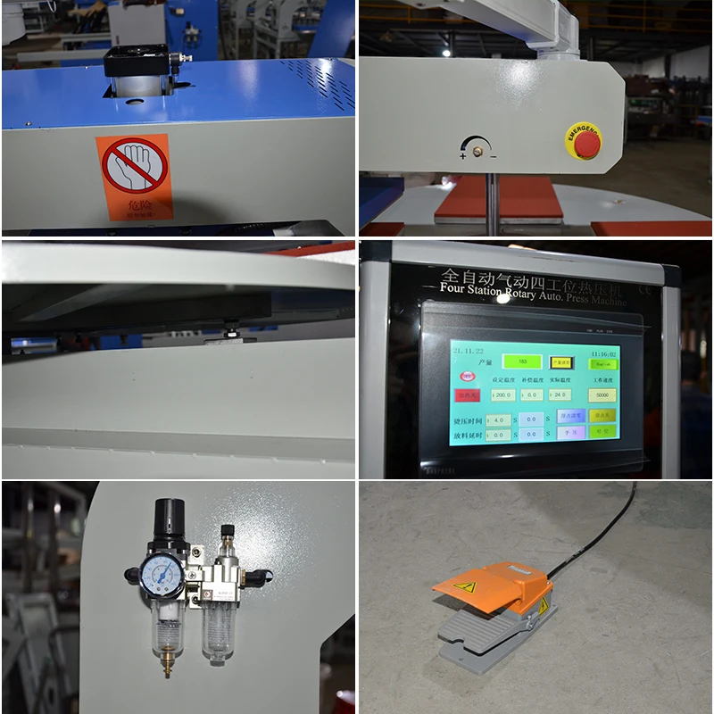 TIFFAN Large Size Rotary Heat Press Machine Pneumatic 6 Stations Heat Transfer Printing Equipment Easy to Operate