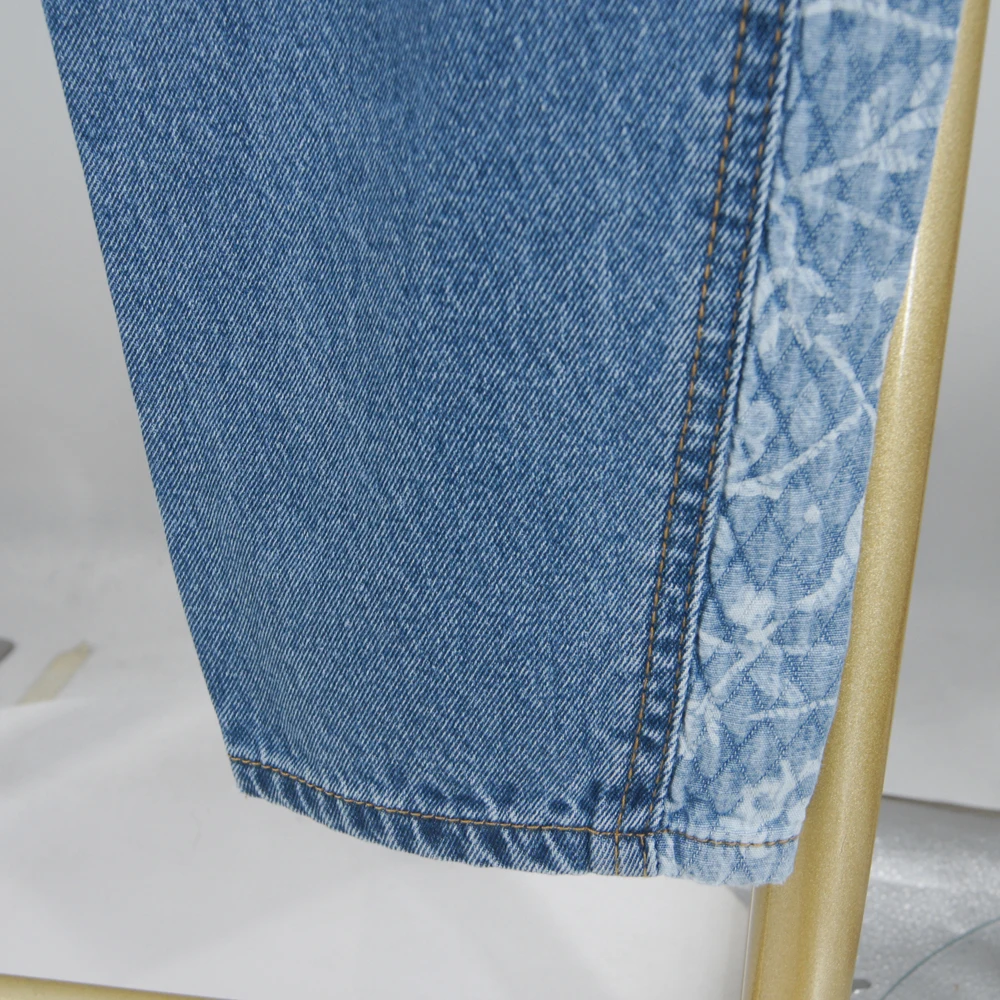 Stylish Women's Patchwork Denim Jeans High Waist Loose Side Stripe Jeans Casual Fashion Pants