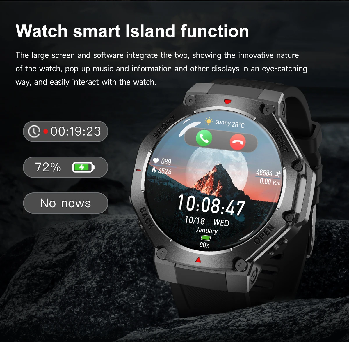  TR3 MAX Sports Smart Watch 2026 IP67 BT Call Heart Rate Health Monitor Compass GPS Outdoor Flashlight SmartWatch for Men